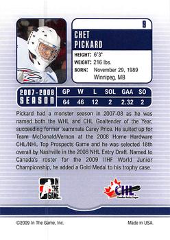 2008-09 In The Game Between The Pipes #9 Chet Pickard Back