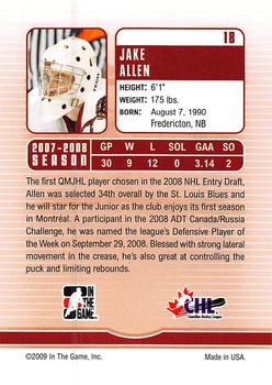 2008-09 In The Game Between The Pipes #18 Jake Allen Back