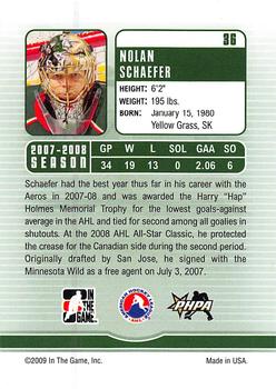 2008-09 In The Game Between The Pipes #36 Nolan Schaefer Back