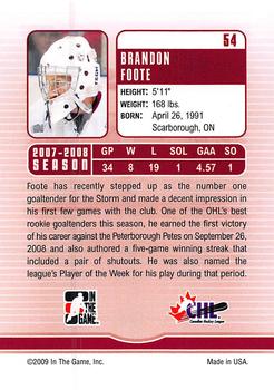 2008-09 In The Game Between The Pipes #54 Brandon Foote Back