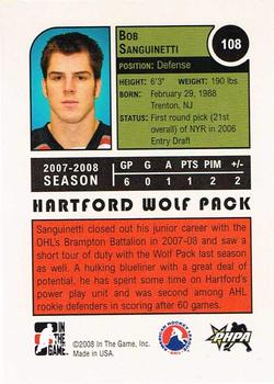 2008-09 In The Game Heroes and Prospects #108 Bobby Sanguinetti Back