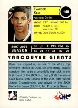 2008-09 In The Game Heroes and Prospects #140 Evander Kane Back