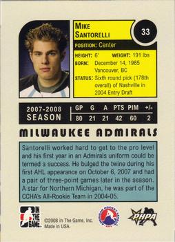 2008-09 In The Game Heroes and Prospects #33 Mike Santorelli Back