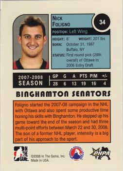 2008-09 In The Game Heroes and Prospects #34 Nick Foligno Back