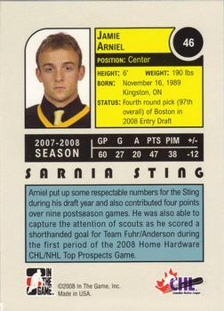 2008-09 In The Game Heroes and Prospects #46 Jamie Arniel Back