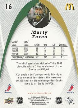 2008-09 Upper Deck McDonald's #16 Marty Turco Back
