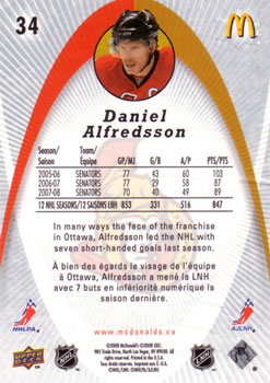 2008-09 Upper Deck McDonald's #34 Daniel Alfredsson Back