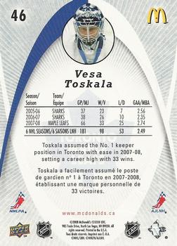 2008-09 Upper Deck McDonald's #46 Vesa Toskala Back