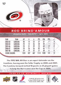 2008-09 SP Authentic #17 Rod Brind'Amour Back