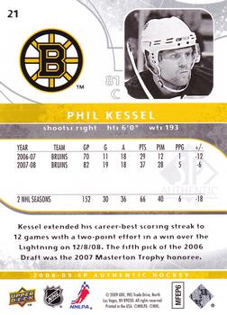 2008-09 SP Authentic #21 Phil Kessel Back