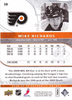 2008-09 SP Authentic #38 Mike Richards Back