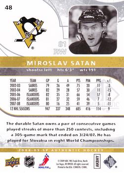 2008-09 SP Authentic #48 Miroslav Satan Back