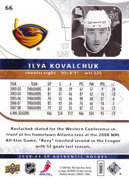 2008-09 SP Authentic #66 Ilya Kovalchuk Back