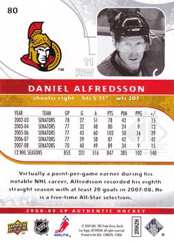 2008-09 SP Authentic #80 Daniel Alfredsson Back