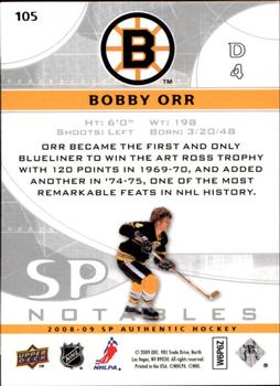 2008-09 SP Authentic #105 Bobby Orr Back