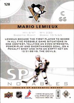 2008-09 SP Authentic #128 Mario Lemieux Back