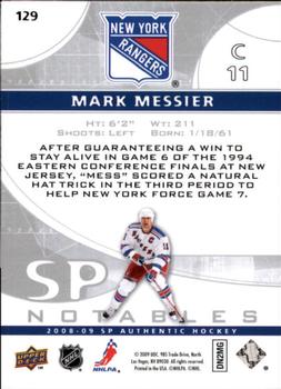 2008-09 SP Authentic #129 Mark Messier Back