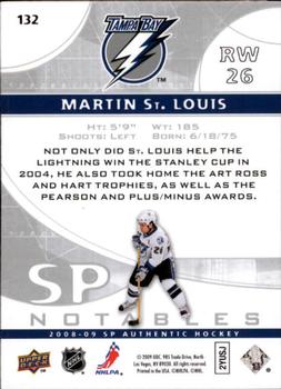 2008-09 SP Authentic #132 Martin St. Louis Back