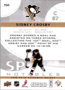2008-09 SP Authentic #150 Sidney Crosby Back