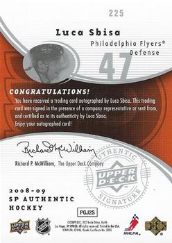 2008-09 SP Authentic #225 Luca Sbisa Back