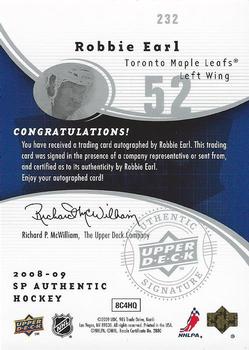 2008-09 SP Authentic #232 Robbie Earl Back