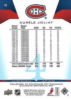 2008-09 Upper Deck Montreal Canadiens Centennial #16 Aurel Joliat Back