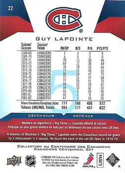 2008-09 Upper Deck Montreal Canadiens Centennial #22 Guy Lapointe Back