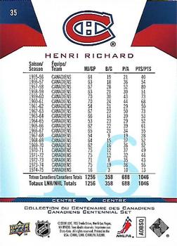 2008-09 Upper Deck Montreal Canadiens Centennial #35 Henri Richard Back