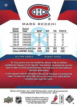 2008-09 Upper Deck Montreal Canadiens Centennial #38 Mark Recchi Back