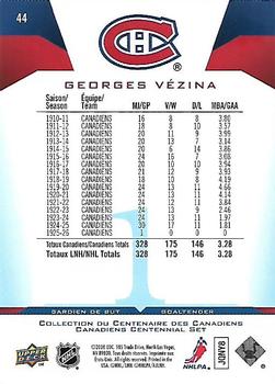 2008-09 Upper Deck Montreal Canadiens Centennial #44 Georges Vezina Back