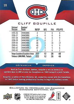 2008-09 Upper Deck Montreal Canadiens Centennial #59 Cliff Goupille Back