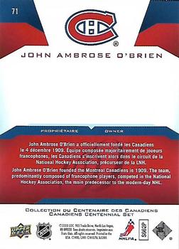 2008-09 Upper Deck Montreal Canadiens Centennial #71 John Ambrose O'Brien Back