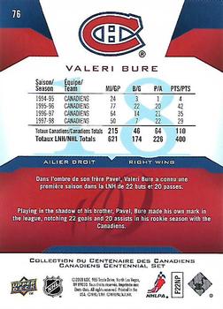 2008-09 Upper Deck Montreal Canadiens Centennial #76 Valeri Bure Back