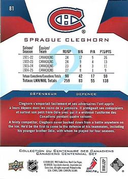 2008-09 Upper Deck Montreal Canadiens Centennial #81 Sprague Cleghorn Back