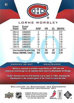 2008-09 Upper Deck Montreal Canadiens Centennial #91 Lorne Worsley Back