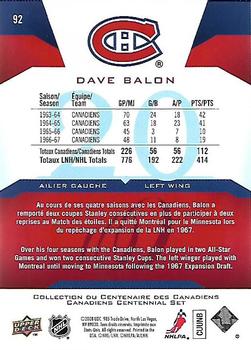 2008-09 Upper Deck Montreal Canadiens Centennial #92 Dave Balon Back