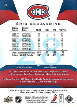 2008-09 Upper Deck Montreal Canadiens Centennial #93 Eric Desjardins Back
