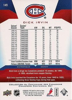 2008-09 Upper Deck Montreal Canadiens Centennial #149 Dick Irvin Back