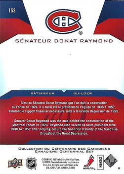 2008-09 Upper Deck Montreal Canadiens Centennial #153 Senator Donat Raymond Back