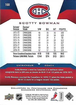 2008-09 Upper Deck Montreal Canadiens Centennial #160 Scotty Bowman Back