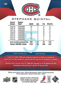 2008-09 Upper Deck Montreal Canadiens Centennial #166 Stephane Quintal Back