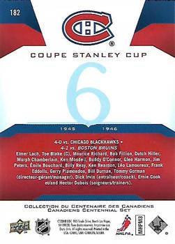 2008-09 Upper Deck Montreal Canadiens Centennial #182 Coupe Stanley Cup Back