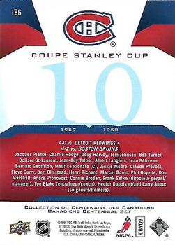 2008-09 Upper Deck Montreal Canadiens Centennial #186 Coupe Stanley Cup Back