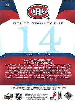 2008-09 Upper Deck Montreal Canadiens Centennial #190 Coupe Stanley Cup Back