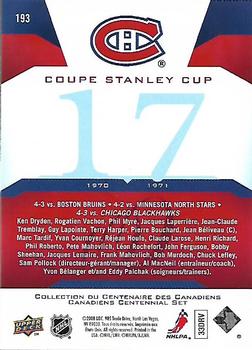 2008-09 Upper Deck Montreal Canadiens Centennial #193 Coupe Stanley Cup Back