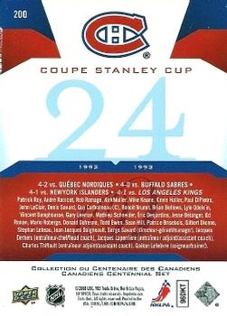 2008-09 Upper Deck Montreal Canadiens Centennial #200 Coupe Stanley Cup Back