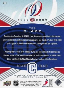 2008-09 Upper Deck Montreal Canadiens Centennial #211 Toe Blake Back