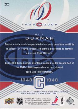 2008-09 Upper Deck Montreal Canadiens Centennial #212 Bill Durnan Back