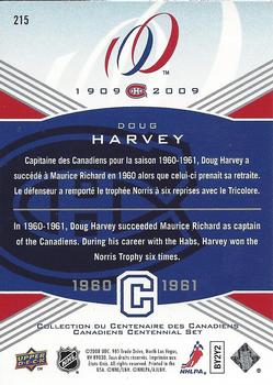 2008-09 Upper Deck Montreal Canadiens Centennial #215 Doug Harvey Back
