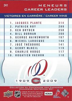 2008-09 Upper Deck Montreal Canadiens Centennial #241 Jacques Plante Back